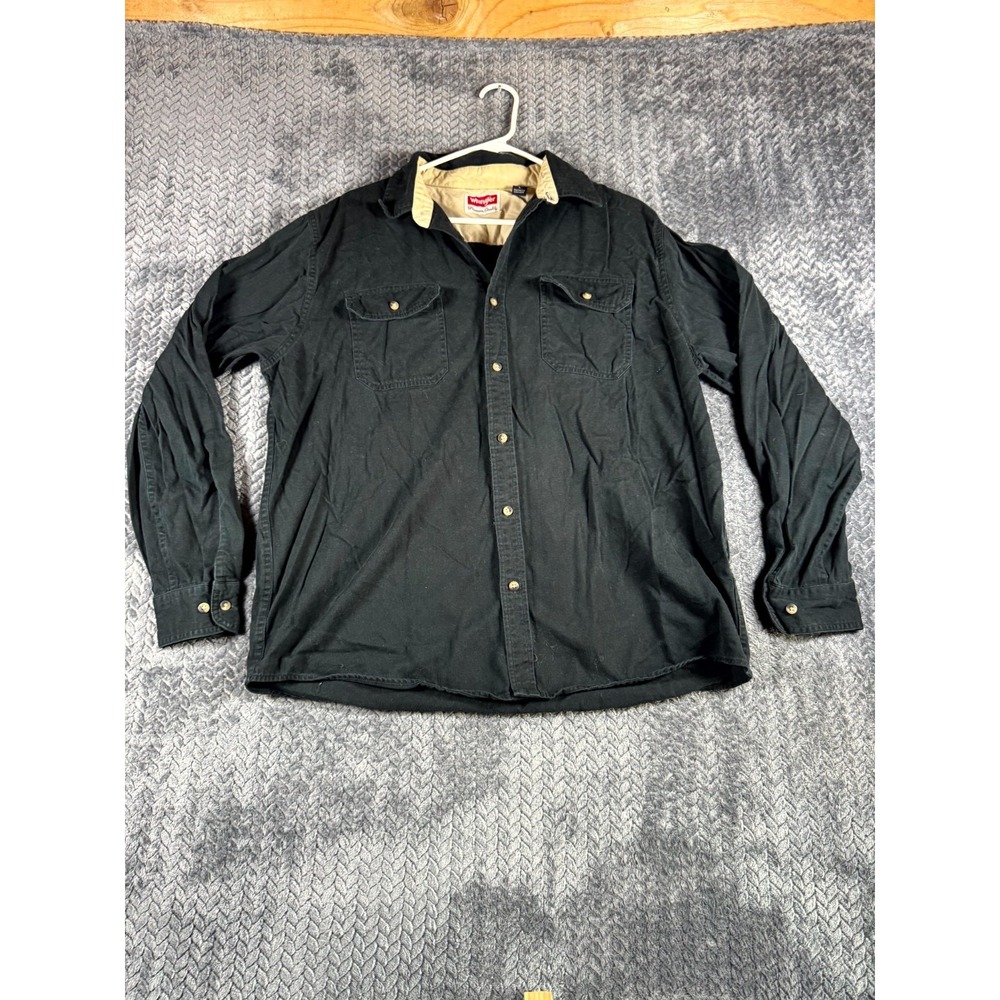 Wrangler Shirt Mens Large Black Premium Quality Cotton Pleated Button Up‎ Cowboy